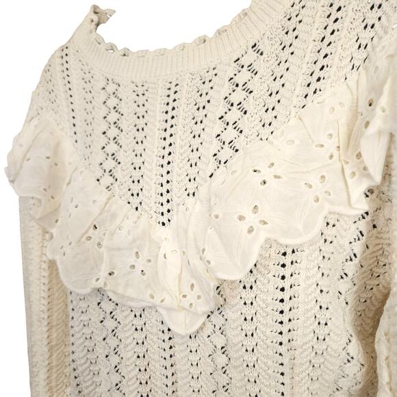 Lost and Wander Irina Scalloped Pointelle Cardigan White sz Medium Large NWT - Picture 3 of 11